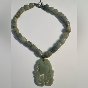 Vintage Jade Green Carved Pendant Necklace